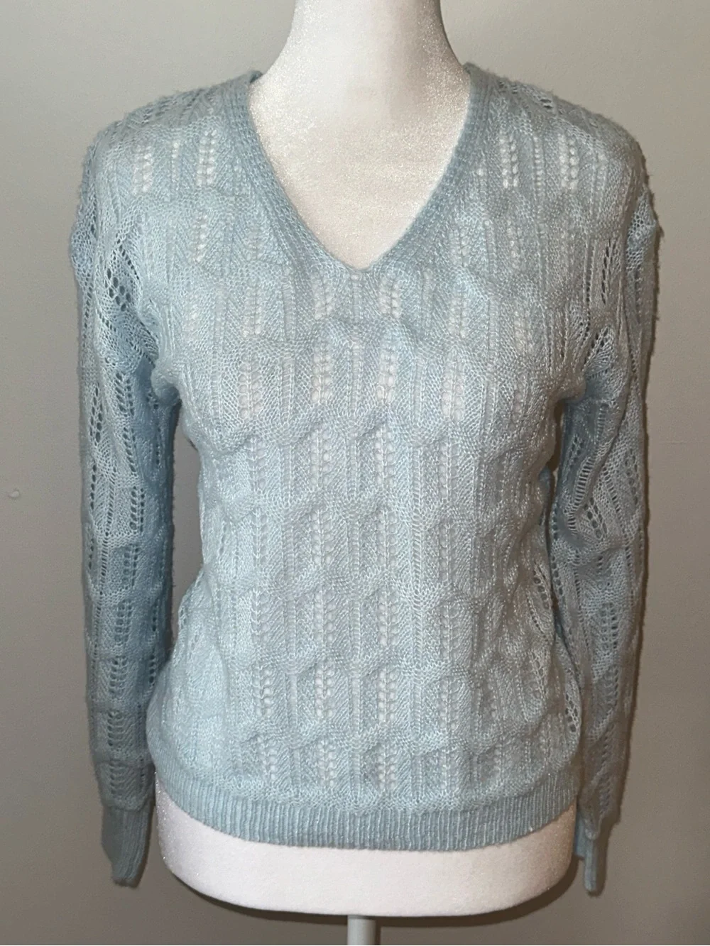 Ice Light Blue V-Neck Stylish Soft Essential Comfy Knit Sweater- Women’s